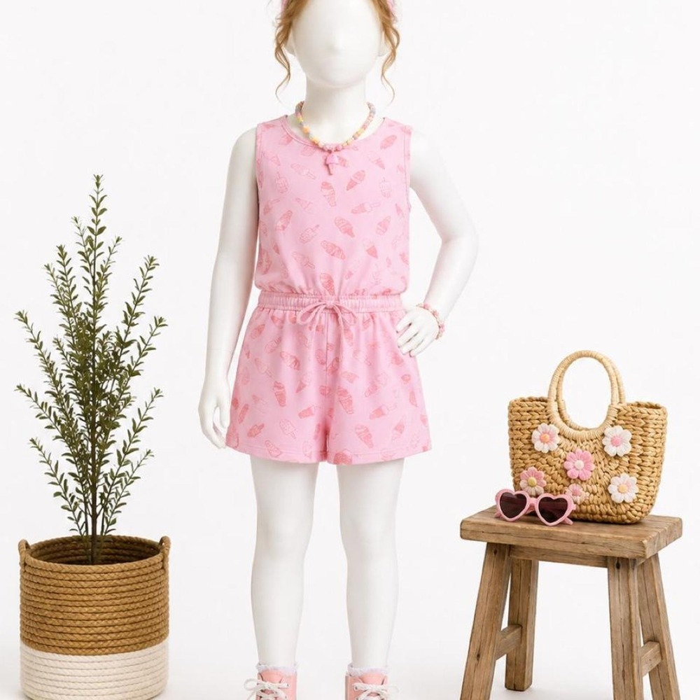 Lemon Kiss girls pink ice cream print romper